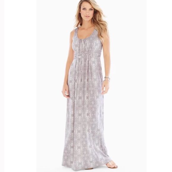 Soma Sleeveless Maxi Dress Shibori Stripe Taupe Soft Empire Wrapped Waist L - Picture 1 of 9